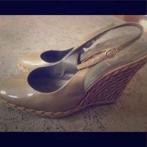 Yves saint Laurent patent slingback wedges